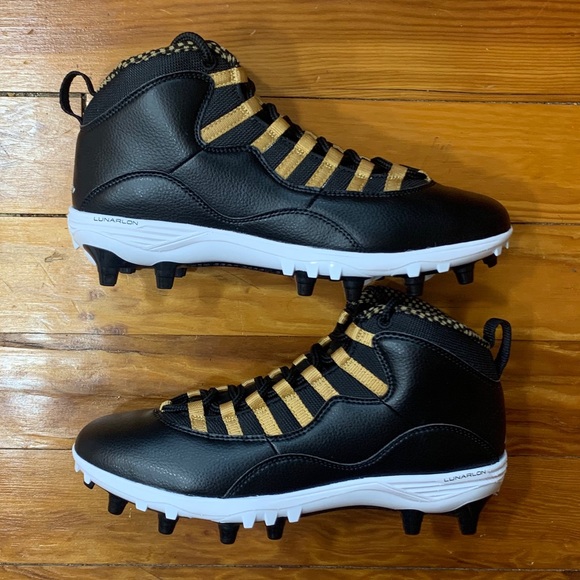 Nike Air Jordan 10 Mid Football Cleats Black Gold - Picture 3 of 7